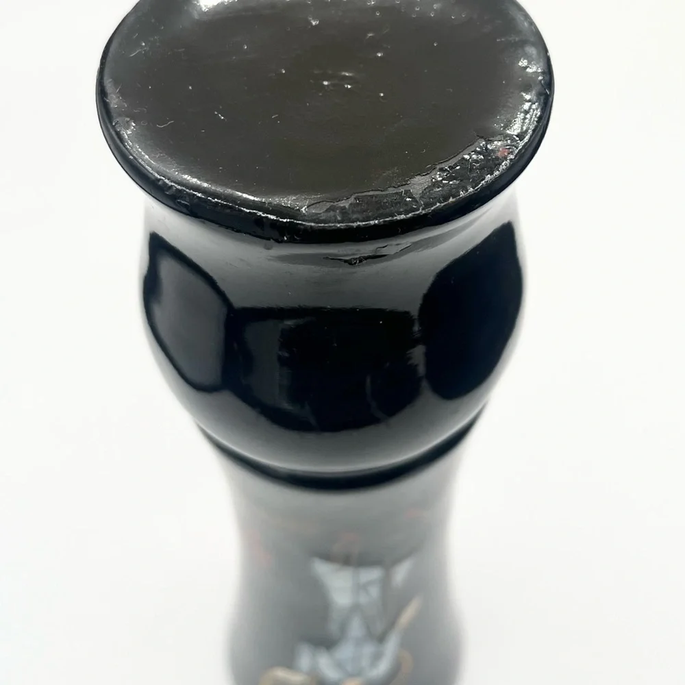 Vintage Vase Black Hand Painted Lacquer‎ Abalone Shell Inlay Fashion Women 7”